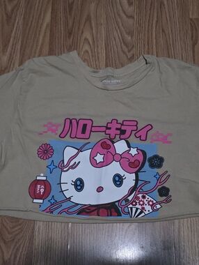 Japanese Hello Kitty Short Sleeve Cropped Tee in Beige